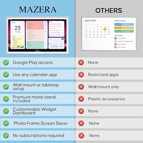تقويم رقمي 21.5 بوصة - شاشة تفاعلية تعمل باللمس لمركز قيادة العائلة الذكي، تطبيقات Google Play، جداول تقويم العائلة، قوائم المهام، إطار الصورة، المساعد الصوتي، حامل وحامل على الحائط، Mazera in Kuwait