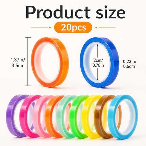 20 Rolls Highlighter Tape, 10-Color Highlighting Tape Removable, 0.2 x 16.4 ft Fluorescent Colored PET Tapes for Reading Notes, Teachers & Students (0.6cm x 5m) in Kuwait