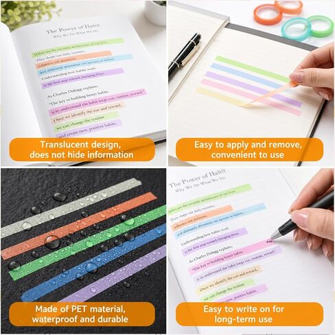 20 Rolls Highlighter Tape, 10-Color Highlighting Tape Removable, 0.2 x 16.4 ft Fluorescent Colored PET Tapes for Reading Notes, Teachers & Students (0.6cm x 5m) in Kuwait