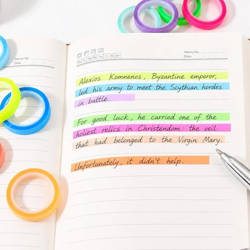 20 Rolls Highlighter Tape, 10-Color Highlighting Tape Removable, 0.2 x 16.4 ft Fluorescent Colored PET Tapes for Reading Notes, Teachers & Students (0.6cm x 5m) in Kuwait