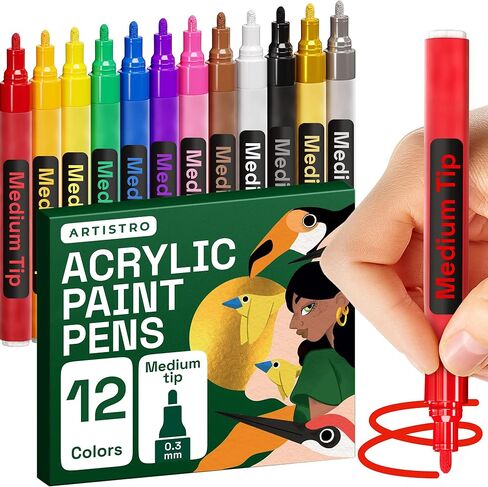 ARTISTRO Acrylic Paint Pens With Storage Bag for Calligraphy - Markers With Brush and Fine Precision Tips - Multisurface Painting for Fabric, Rock, Glass, and More (72 Markers, Dual Tip Brush + Fine) in Saudi Arabia