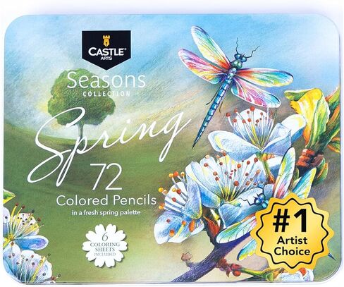 Castle Art Supplies 72 Spring Colored Pencils Set | Wax-Based Pencils with Soft, Smooth Cores | Spring-Inspired Palette for Adult Artists | Organized in Display Tin | Seasons Collection in Kuwait