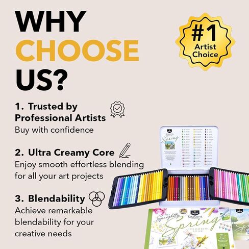 Castle Art Supplies 72 Spring Colored Pencils Set | Wax-Based Pencils with Soft, Smooth Cores | Spring-Inspired Palette for Adult Artists | Organized in Display Tin | Seasons Collection in Kuwait