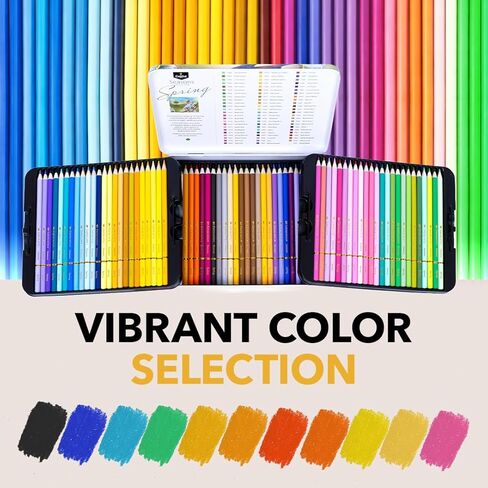 Castle Art Supplies 72 Spring Colored Pencils Set | Wax-Based Pencils with Soft, Smooth Cores | Spring-Inspired Palette for Adult Artists | Organized in Display Tin | Seasons Collection in Kuwait