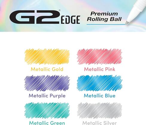 Pilot G2 Edge White، أحبار معدنية متنوعة، أقلام جل دوارة فاخرة، تجربة كتابة حسية، صندوق 6 قطع، نقطة دقيقة 0.7 مم in Kuwait