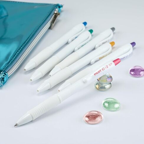 Pilot G2 Edge White، أحبار معدنية متنوعة، أقلام جل دوارة فاخرة، تجربة كتابة حسية، صندوق 6 قطع، نقطة دقيقة 0.7 مم in Kuwait