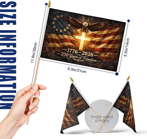 12 PCS Small American Flags on Stick 4th of July Decorations Flag 250 Years of Freedom We The People 1776-2026 250th Birthday Patriotic Signs Hand Held Flags for Room House Welcome Lawn Backdrop Parade (12) in Saudi Arabia