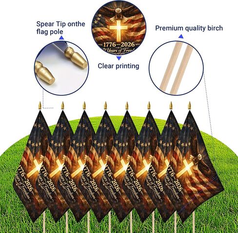 12 PCS Small American Flags on Stick 4th of July Decorations Flag 250 Years of Freedom We The People 1776-2026 250th Birthday Patriotic Signs Hand Held Flags for Room House Welcome Lawn Backdrop Parade (12) in Saudi Arabia