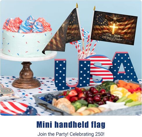 12 PCS Small American Flags on Stick 4th of July Decorations Flag 250 Years of Freedom We The People 1776-2026 250th Birthday Patriotic Signs Hand Held Flags for Room House Welcome Lawn Backdrop Parade (12) in Saudi Arabia