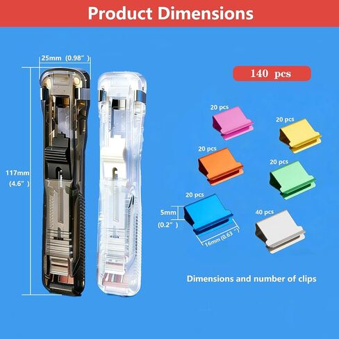 Reusable Portable Paper Clip Dispenser Set (2-Pack) — 40-Sheet Capacity, Includes 140 Metal Refill Clips (40 Silver + 100 Assorted Colors) — Ideal for Home, School, and Office Use (Black & White) in Kuwait