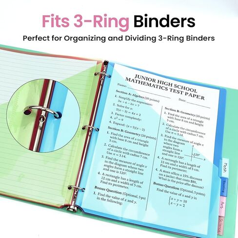 Taja 16 Count Dividers for 3 Ring Binder with Two Pockets, 8 Tabs Set, Plastic Binder Index Dividers, Perfect for Office & School Organization Supplies, Bright Colors, 2 Set in Kuwait