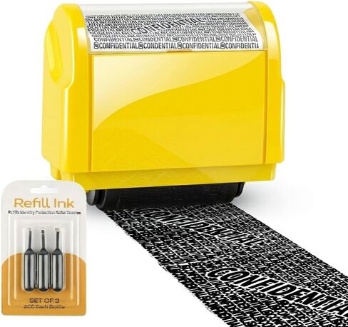 Identity Theft Protection Roller Stamp, Id Defender Roller Stamp, Confidential Stamp, Address Blocker Roller Stamps for Your Privacy and Security (3 Refill Ink Included) in Kuwait