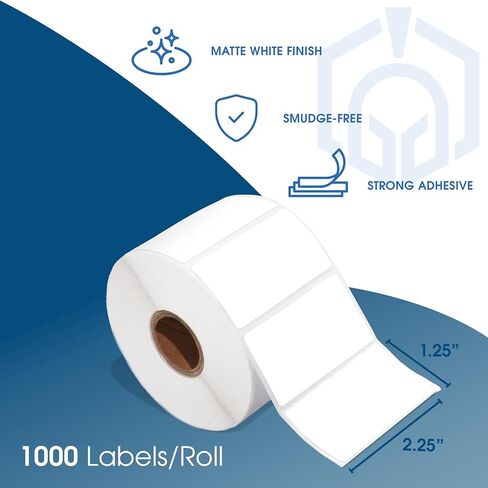 Spartan Industrial - ملصقات حرارية مباشرة مقاس 2.25 بوصة × 1.25 بوصة (عدد 10000، 10 لفات) ملصقات باركود UPC، ملصقات SKU، العناوين والبريد - متوافقة مع طابعات Zebra وRolo in Kuwait