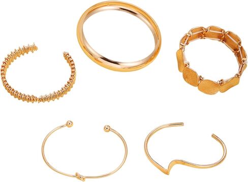 Gold Chunky Bangle Bracelets for Women,5Pcs Trendy Stack Statement Bangles,Knot Wave Open Cuff Bracelet Minimalist Jewelry in Saudi Arabia