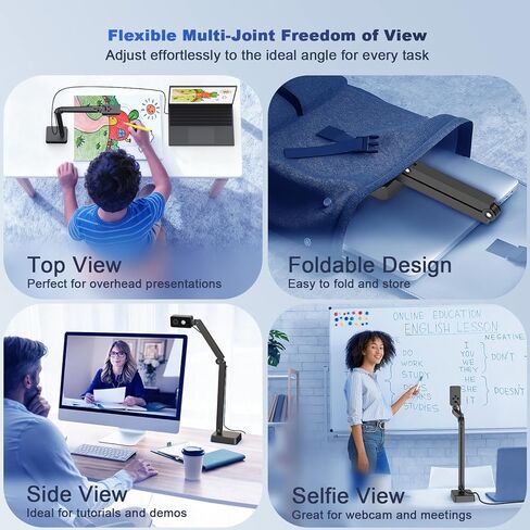 كاميرا مستندات بدقة 4K للمعلم والفصل الدراسي، وكاميرا ويب USB بدقة 8 ميجابكسل ومرئية لمستندات A4 وA3، وكاميرا Doc مع حامل معدني قابل للطي، وتركيز تلقائي، وإضاءة LED وميكروفون، تعمل مع التكبير/التصغير، وMac، وWindows، وChromebook in Kuwait