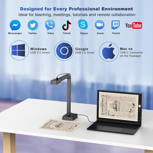 كاميرا مستندات بدقة 4K للمعلم والفصل الدراسي، وكاميرا ويب USB بدقة 8 ميجابكسل ومرئية لمستندات A4 وA3، وكاميرا Doc مع حامل معدني قابل للطي، وتركيز تلقائي، وإضاءة LED وميكروفون، تعمل مع التكبير/التصغير، وMac، وWindows، وChromebook in Kuwait