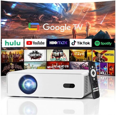 جهاز عرض ذكي 4K، جهاز عرض أصلي بدقة 1080 بكسل عالي الدقة مع Google TV 1000 ANSI Lumens التركيز التلقائي وتصحيح حجر الزاوية واي فاي بلوتوث جهاز عرض مسرح منزلي محمول لفيلم غرفة النوم في الهواء الطلق in Kuwait