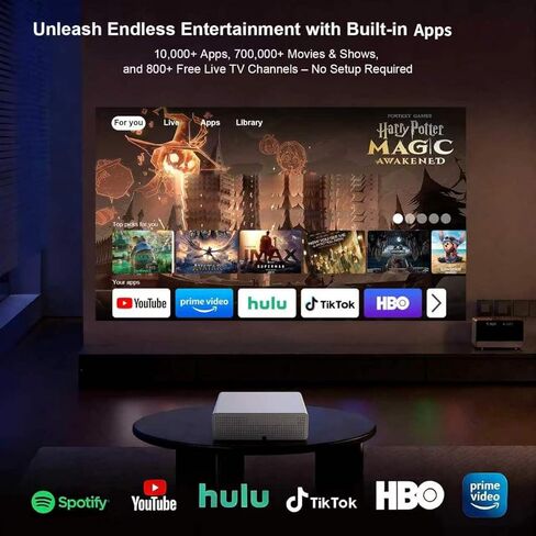 جهاز عرض ذكي 4K، جهاز عرض أصلي بدقة 1080 بكسل عالي الدقة مع Google TV 1000 ANSI Lumens التركيز التلقائي وتصحيح حجر الزاوية واي فاي بلوتوث جهاز عرض مسرح منزلي محمول لفيلم غرفة النوم في الهواء الطلق in Kuwait