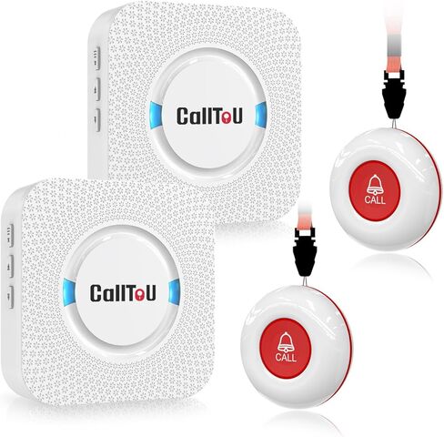 CallToU Wireless Caregiver Pager Smart Call System 2 SOS Call Buttons/Transmitters 2 Receivers Nurse Calling Alert Patient Help System for Home/Personal Attention Pager 500+Feet Plugin Receiver in Kuwait