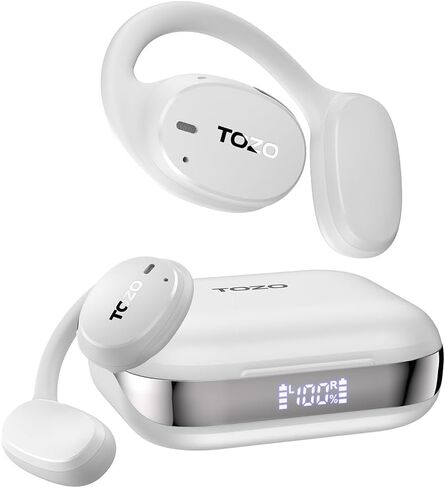 سماعات أذن بلوتوث مفتوحة من TOZO OpenEgo، سماعات أذن رياضية بلوتوث 5.3 مع خطافات أذن لمدة 80 ساعة من اللعب، 32 وضع EQ، شاشة رقمية، مكالمات واضحة، ملابس مريحة للجري والعمل، أسود in Kuwait