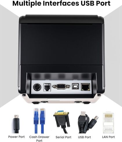 طابعة الإيصالات الحرارية vretti، طابعة حرارية مباشرة 3'1/8 80 مم مع منفذ USB تسلسلي LAN - طابعة POS للمطبخ ESC/POS تدعم درج النقود in Kuwait