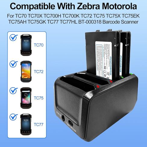 8 عبوات TC77 بطارية 4620 مللي أمبير في الساعة وشاحن سريع LED بأربعة فتحات متوافق مع Zebra TC70 TC72 TC75 TC77 TC700h TC700k TC720l TC75x TC75AH TC77HL ماسح الباركود (8 * حزمة + 1 * شاحن) in Kuwait