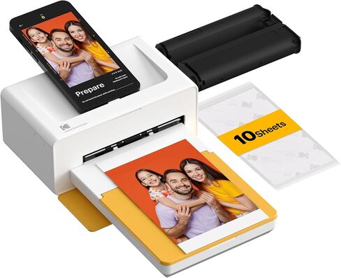 طابعة صور KODAK Dock Plus مقاس 4x6 بوصة، 50 ورقة، طابعة هواتف ذكية لرسو السفن وبلوتوث لهواتف iPhone وAndroid، مطبوعات ملونة فورية، صبغ التسامي 4PASS in Kuwait