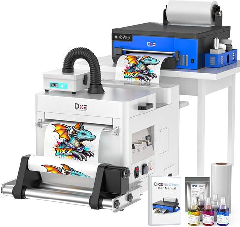 طابعة DXZ 2026 A4 DTF مع وحدة تغذية الأسطوانة - XP600 سرعة طباعة مضاعفة مقارنةً بـ L1800 وL805، نظام تحريك أبيض مدمج للتي شيرت الذي يمكنك صنعه بنفسك، وحبر متضمن لمدة عامين (طابعة + فرن) in Kuwait