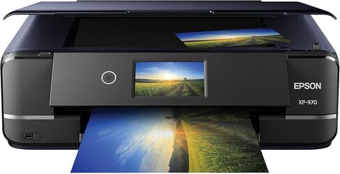 طابعة Epson Expression Photo XP-980 اللاسلكية ذات التنسيق العريض مع نظام حبر Claria بـ 6 ألوان، طباعة بلا حدود تصل إلى 11 بوصة × 17 بوصة، طباعة صور سريعة 4 بوصة × 6 بوصة، ماسح ضوئي وناسخة مدمجان in Kuwait