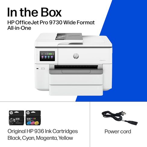 طابعة HP OfficeJet Pro 9730 اللاسلكية متعددة الإمكانات الملونة النافثة للحبر، الطباعة والمسح الضوئي والنسخ والفاكس، حتى 11x17 ADF، الطباعة/المسح الضوئي على الوجهين، الأفضل للمكتب، تجربة 3 أشهر من الحبر الفوري (C2WH0A) in Kuwait