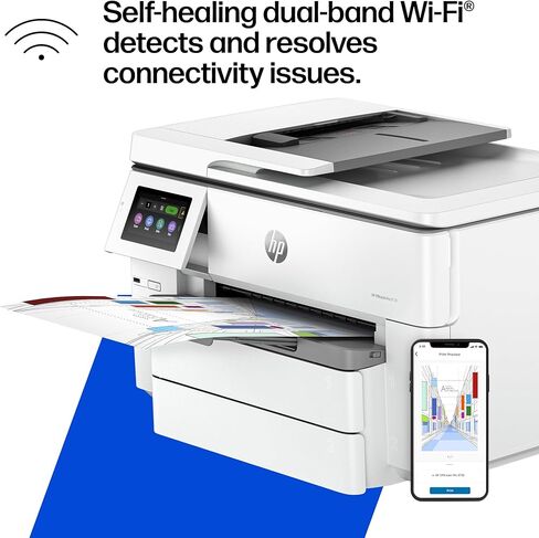 طابعة HP OfficeJet Pro 9730 اللاسلكية متعددة الإمكانات الملونة النافثة للحبر، الطباعة والمسح الضوئي والنسخ والفاكس، حتى 11x17 ADF، الطباعة/المسح الضوئي على الوجهين، الأفضل للمكتب، تجربة 3 أشهر من الحبر الفوري (C2WH0A) in Kuwait
