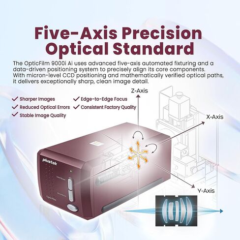 ماسح ضوئي للأفلام مقاس 35 مم من Plustek OpticFilm 9000i Ai - نظام عدسات الجيل الثالث الجديد ومحاذاة دقيقة بخمسة محاور - تفاصيل وثبات احترافية - الطراز الرائد لعام 2026 in Kuwait