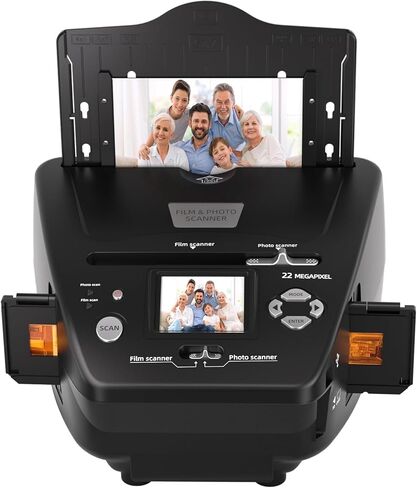 ماسح ضوئي للصور والشرائح بدقة 22 ميجابكسل مع شاشة LCD مقاس 2.4 بوصة، ومحول أفلام رقمي متعدد الإمكانات لـ 35 مم/135 صورة سلبية وشرائح، وصور مطبوعة 3R 4R 5R وبطاقات عمل، وبطاقة SD سعة 4 جيجابايت متضمنة in Kuwait
