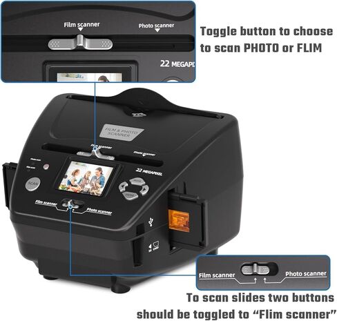 ماسح ضوئي للصور والشرائح بدقة 22 ميجابكسل مع شاشة LCD مقاس 2.4 بوصة، ومحول أفلام رقمي متعدد الإمكانات لـ 35 مم/135 صورة سلبية وشرائح، وصور مطبوعة 3R 4R 5R وبطاقات عمل، وبطاقة SD سعة 4 جيجابايت متضمنة in Kuwait