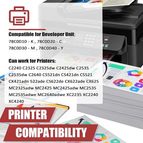 وحدات المطور CS421 المتوافقة مع Lexmark 78C0D10 78C0D20 78C0D30 78C0D40 وحدات المطور تعمل من أجل Lexmark C2240 C2325 C2425 C2535 CS521 CS421 CX421 CX522 الطابعة 1 حزمة صفراء in Kuwait