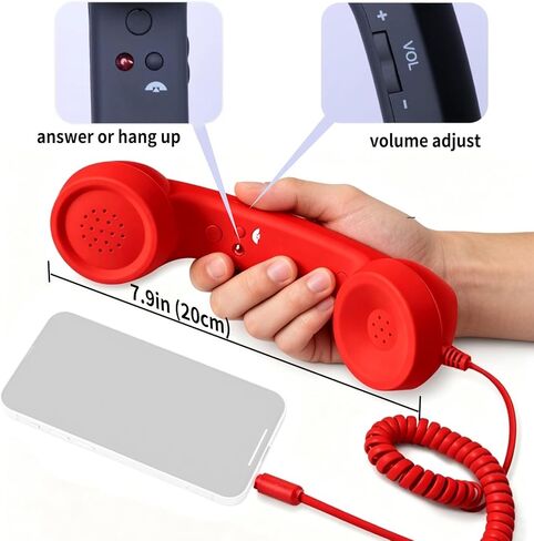 سماعة رأس ريترو لهاتف iPhone، سماعة هاتف خلوي من النوع c Retro، قم بتوصيل جهاز استقبال الهاتف الخلوي المحمول، مناسبة لمؤتمرات الفيديو المحمولة والمكالمات والاجتماعات (أحمر) in Kuwait