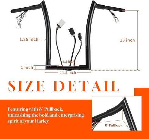 12" Rise Pre-wired Ape Hangers Handlebars for Harley 2008-2013 Road Glide FLTR/Road Glide Special FLTRXS/Road Glide Ultra FLTRU with CAN-Bus/TBW 1.25" Meathook Bar, Black in Saudi Arabia