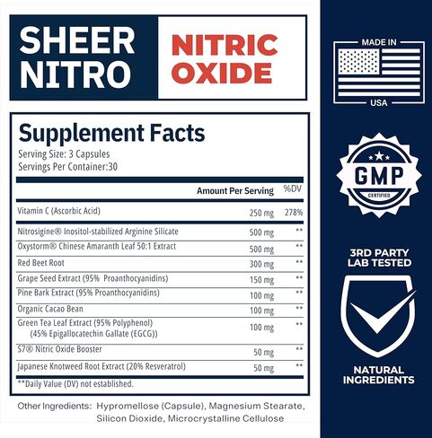 مكمل أكسيد النيتريك للرجال من Sheer Strength Labs - تم اختباره سريريًا للمضخات وتدفق الدم - 270% أكثر من أكسيد النيتريك - مكمل نيتروسيجين، S7 والشمندر - صنع في الولايات المتحدة الأمريكية - 90 كبسولة in Kuwait