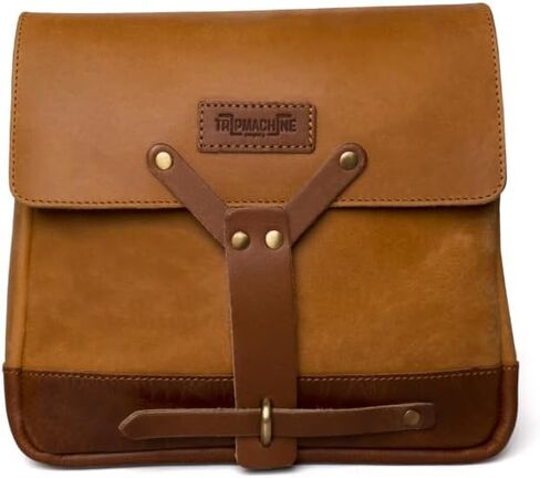 Trip Machine Company Genuine Leather Vintage Handmade Messenger Bag Cross Body Adjustable Shoulder Strap Satchel Motorcycle Mount Pannier - Vintage Tan, 10" in Saudi Arabia