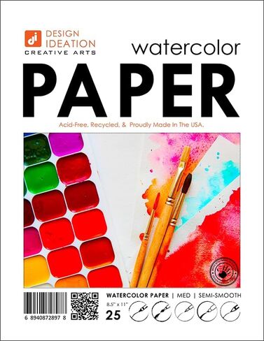Design Ideation Watercolor Paper. Mixed-Media Paper for Pencil, Ink, Marker and Watercolor Paints. Great for Art, Design and Education. Loose Sheet Pack. (8.5" x 11") (25) in Saudi Arabia