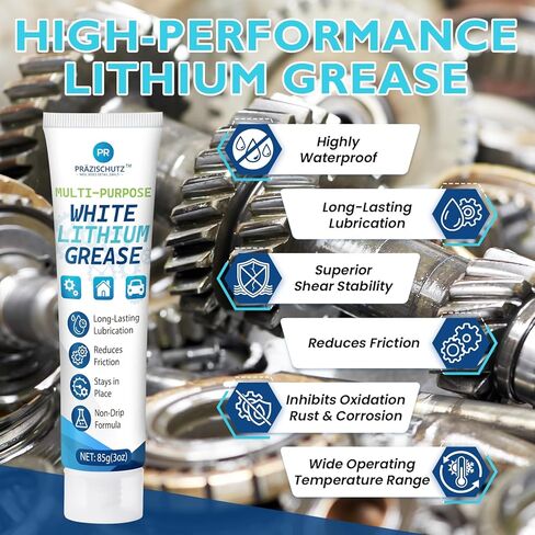 White Lithium Grease Multi-Purpose Lubricant, Long-Lasting Waterproof & Rust Preventive Grease, High Load Protection for Automotive, Marine, Industrial & Household Use, 3 oz / 85g in Kuwait