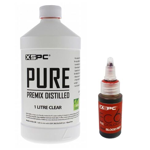 XSPC Pure Clear Premix Distilled PC Coolant (1000mL) and ReColour Dye (30mL) Bundle, Blood Red in Saudi Arabia