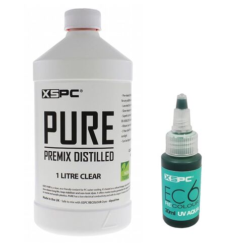 مجموعة سائل تبريد الكمبيوتر المقطر XSPC Pure Clear Premix (1000 مل) وصبغة إعادة اللون (30 مل)، أحمر دموي in Kuwait
