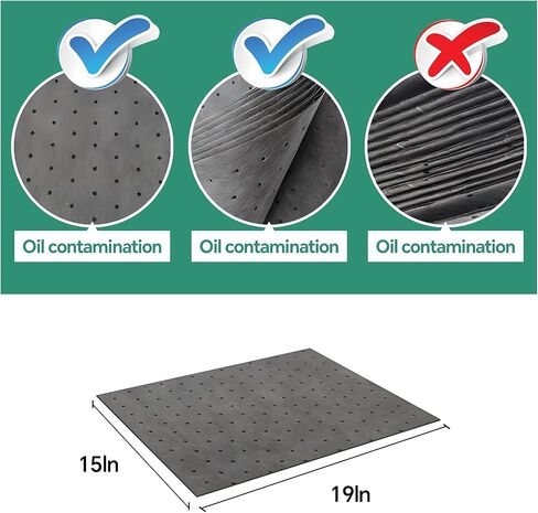 Oil Absorbent Pads, 15" x 19", Absorbs Up to 14 oz per Pad, Lightweight Water & Oil Spill Pads for Garage, Workshop, Maintenance, 50 Pack in Kuwait