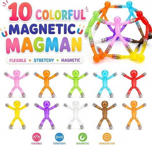 Boxgear 10 Pcs Mini Man Magnetic Toy, Translucent Novelty Toys, Rubber Magnet Men Toy Fridge Magnets Humanoid Magnetic Toy Kids Travel Toys (Multicolor) in Saudi Arabia
