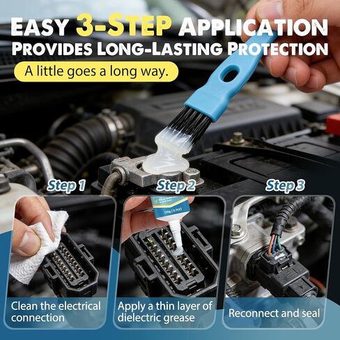 Dielectric Grease for Automotive Electrical Connectors with Brush - Waterproof & Heat-Resistant Silicone Paste for Spark Plugs, Battery Terminals, O-Rings, Marine & Car Wiring (20g/0.7oz) in Kuwait