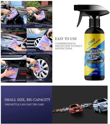 ZYKR Nano Quick-Coat Restore - بخاخ طلاء سيراميك السيارة المتقدم، 3 في 1 بخاخ طلاء سريع عالي الحماية للسيارة، لمعان يشبه المرآة وحماية طلاء طويلة الأمد، 350 مل (عبوة واحدة) in Kuwait