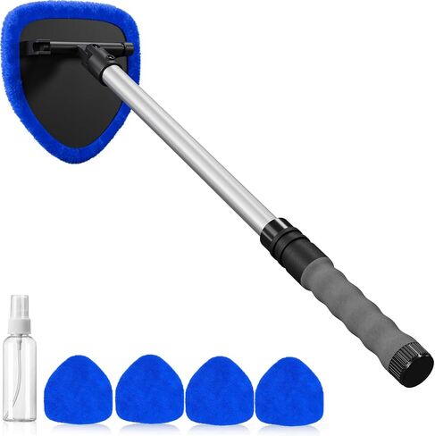 desin Windshield Cleaning Tool, Car Window Cleaner Windshield Cleaner with 4 Reusable and Washable Microfiber Pads and Extendable Handle Auto Inside Glass Wiper Kit in Kuwait