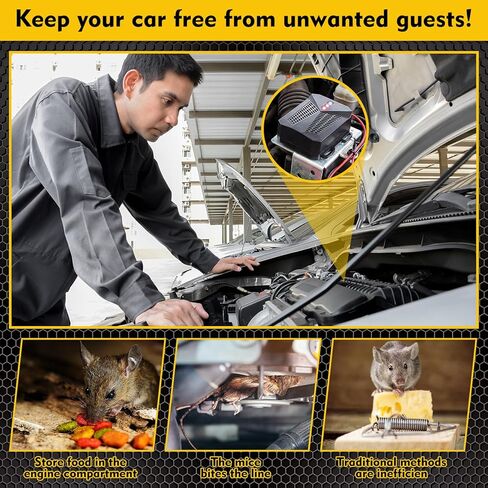4 Pcs Under Hood Rodent Repellent for Car Engines Mice Squirrel Rat Deterrent Dual Action Ultrasonic & LED Strobe Lights Mouse Deterrent Pest Control for 12v 24v Vehicles Cars Trucks Rvs in Kuwait