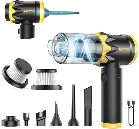 Mr.ego Car Vacuum Portable Cordless, 22000Pa High-Power Suction Handheld Vacuum & Air Duster with Brushless Motor, Multi-Nozzles, Washable Filter & Type-C Charging for Car, Home, Office, Pet Hair in Kuwait